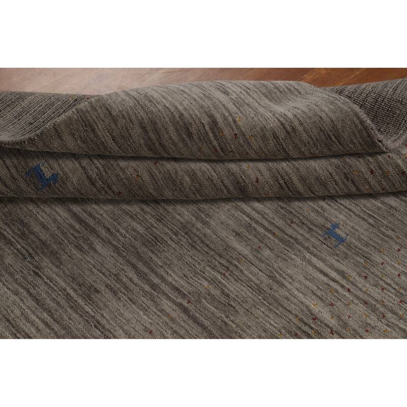 Hand Knotted Oriental 100% Wool Carpet Tribal Stripe Greys & Charcoal Gabbeh Area Rug - 8' 0'' X 5' 4''