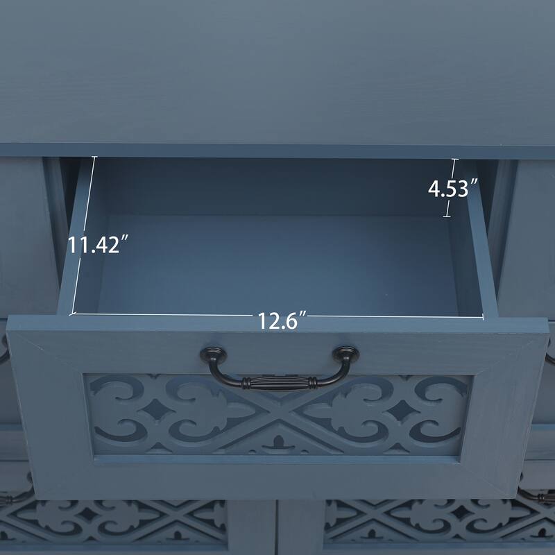 Blue Storage Closet Decorative Cabinet with Symmetrical Floral Pattern, Chic Buffet Cabinet Cupboard with Metal Handles