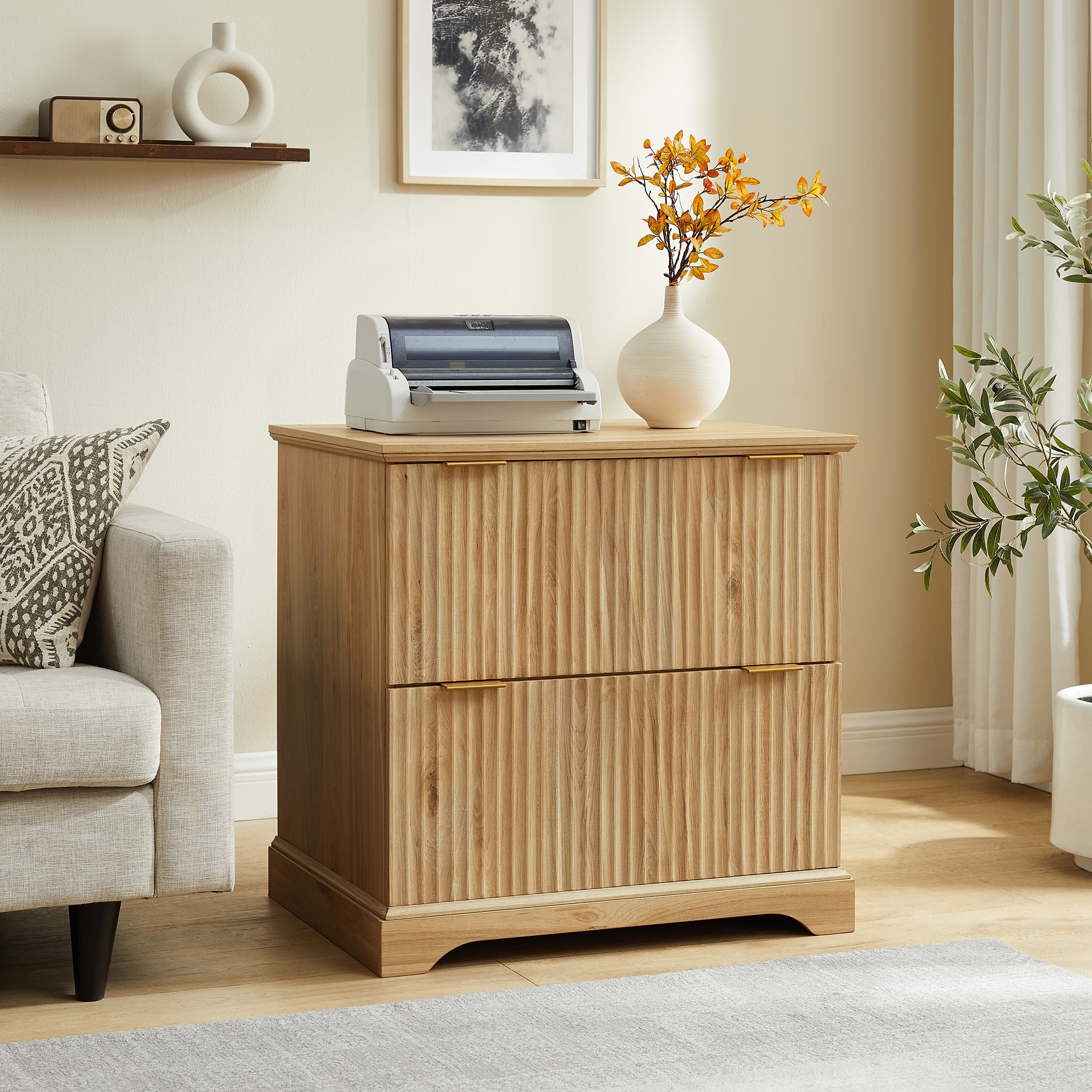 Modern Fluted 2 Drawer File Cabinet, Storage Cabinet for Home Office