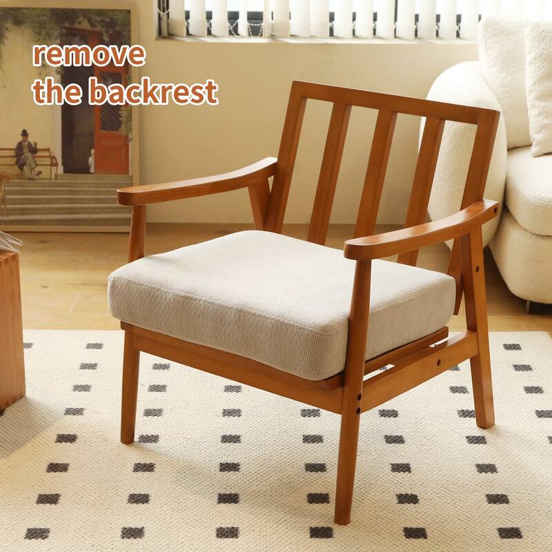 Accent Chair with Solid Wood Frame, Living Room Chair with Soft Fabric Cushion, Cozy Bedroom Chair, Comfy Armless Reading Chair