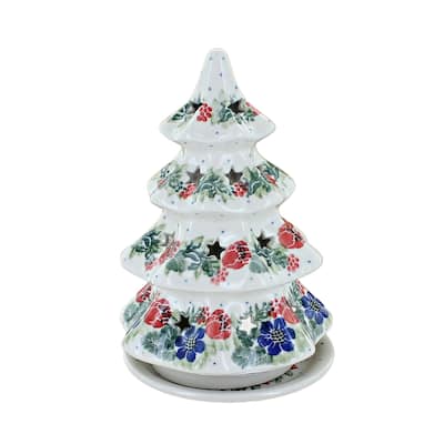 Blue Rose Polish Pottery 513 Ceramika Artystyczna Medium Christmas Tree Luminary