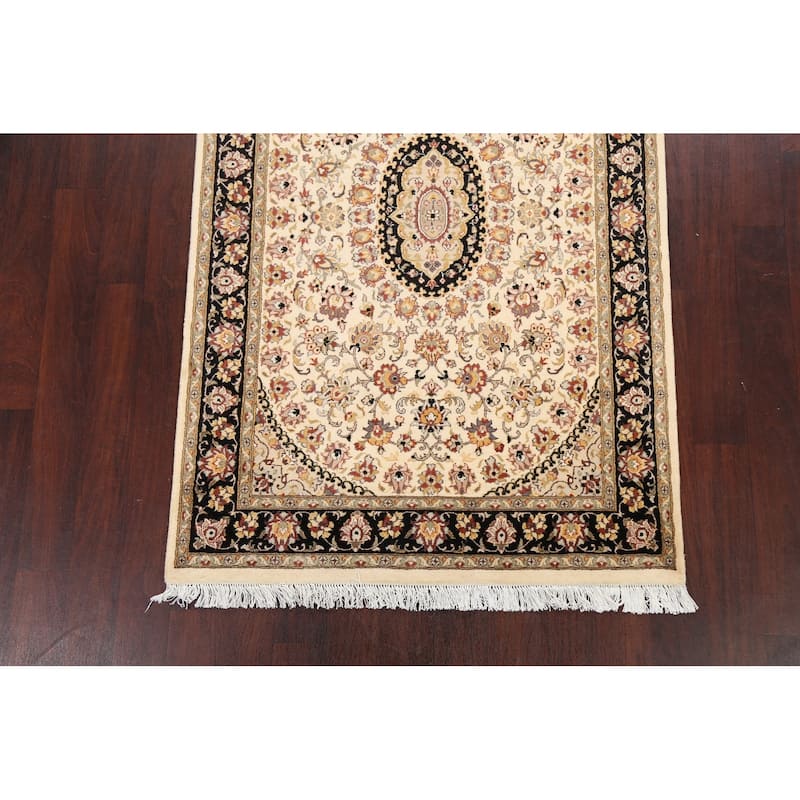 Vegetable Dye Wool/ Silk Floral Tabriz Oriental Area Rug Hand-knotted - 4'0" x 6'2"