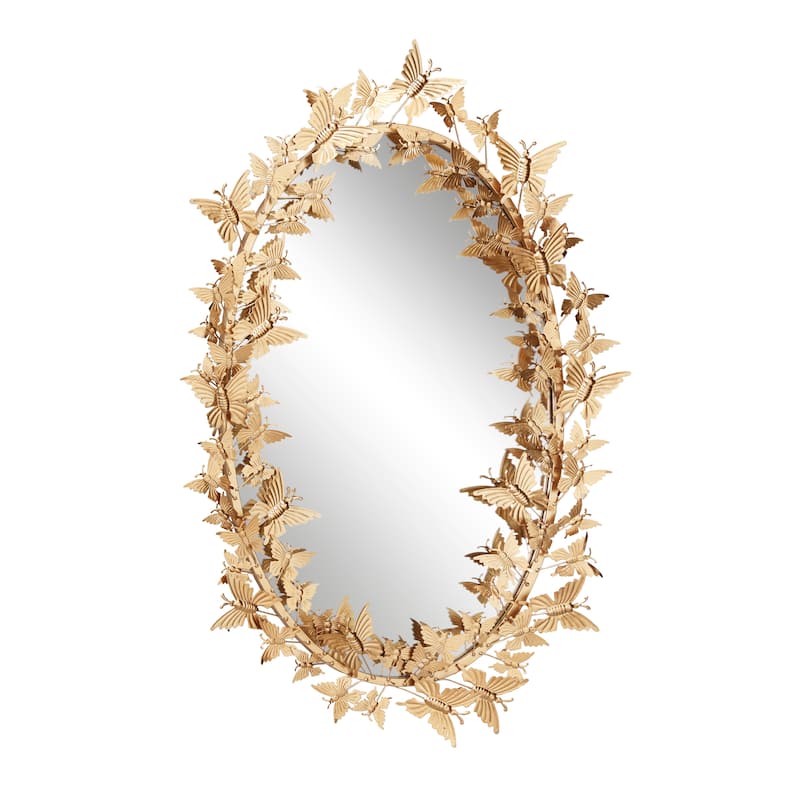 Metal Butterfly Oval 3D Wall Mirror - Gold - Roche River Decor - 5"Wx19"Lx33"H