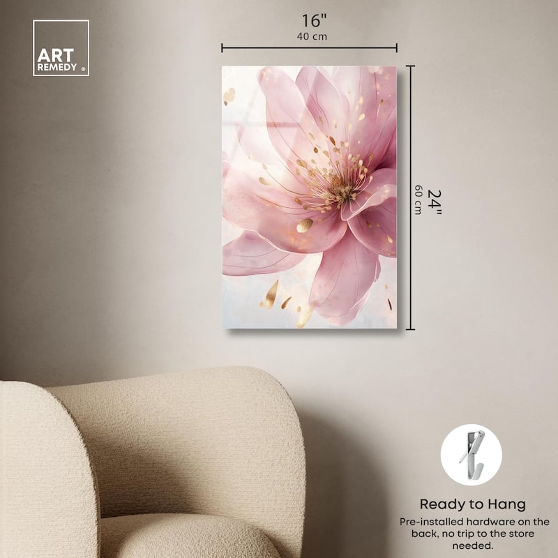 Pink and Gold Bloom Acrylic by Art Remedy, Ready to Hang
