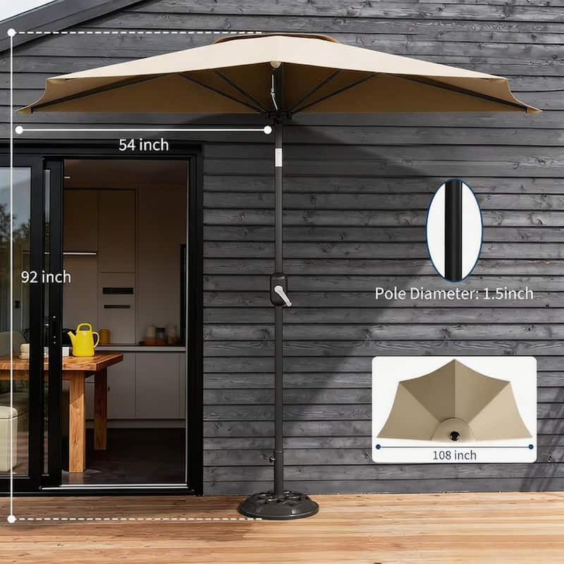 9ft Outdoor Patio Half Umbrella, with Smooth Crank Lift