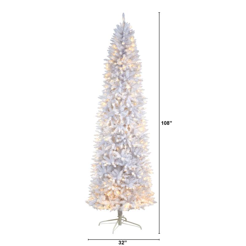 9ft. Slim White Artificial Christmas Tree with 600 Warm White LED Lights & 1860 Branches - Towering Holiday X-Mas Display