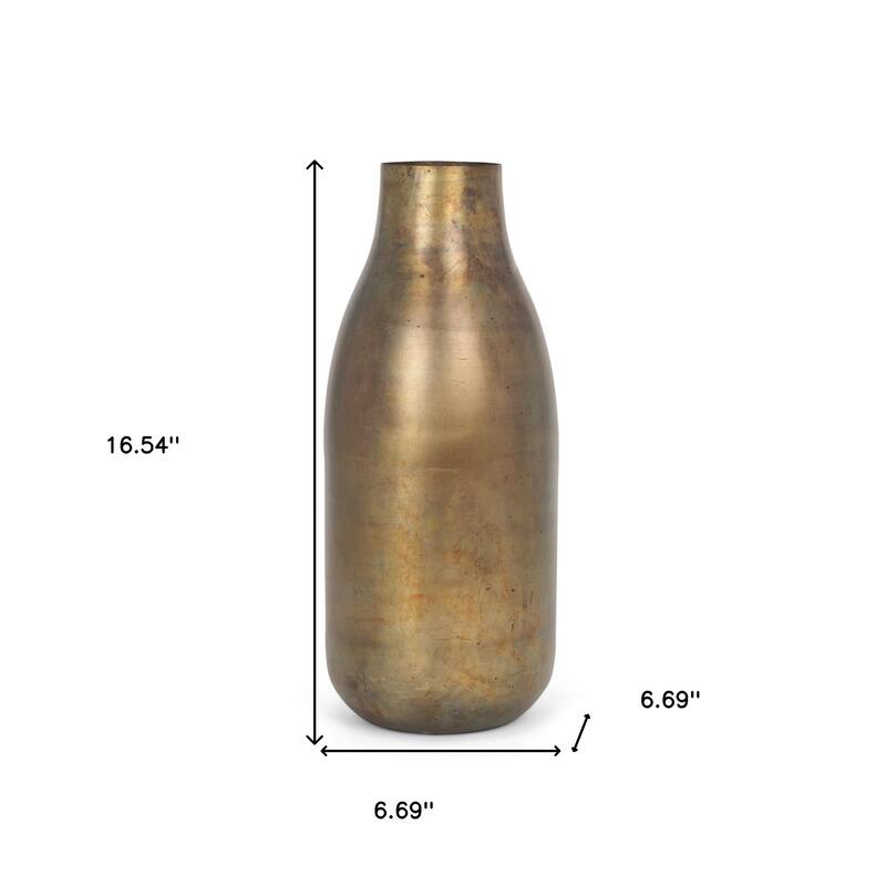 17" Antiqued Gold Metal Table Vase - 6.69