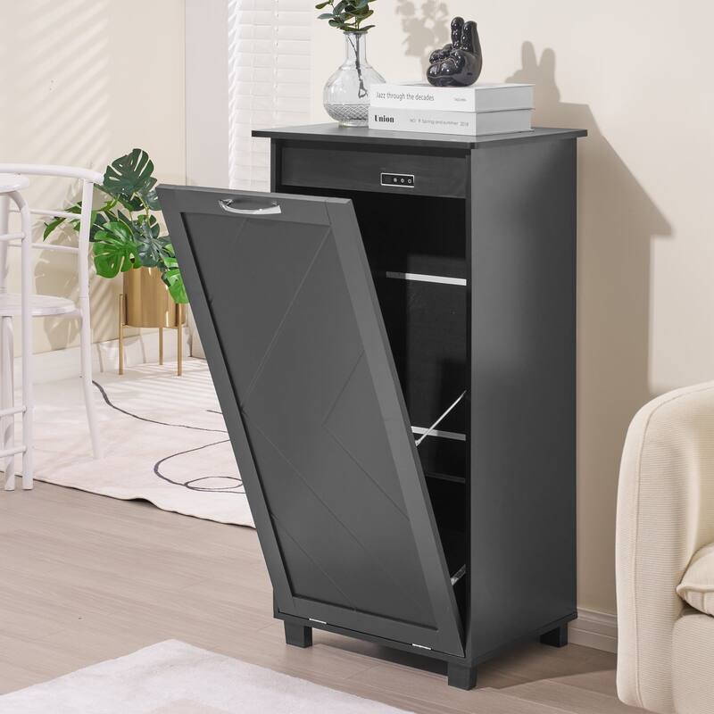 VECELO Tilt Out Kitchen Trash Bin Cabinet with Negative Ion Deodorizing Function Hidden Storage for Kitchen - Black