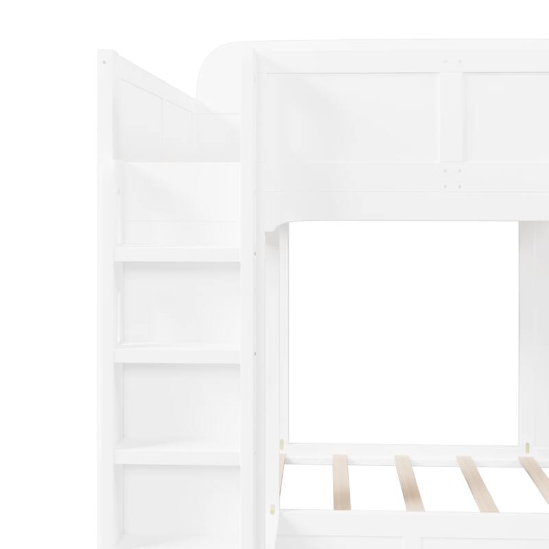 Roomfitters Triple Bunk Bed with Twin, Twin and Twin XL Beds, Storage Shelves and Hooks