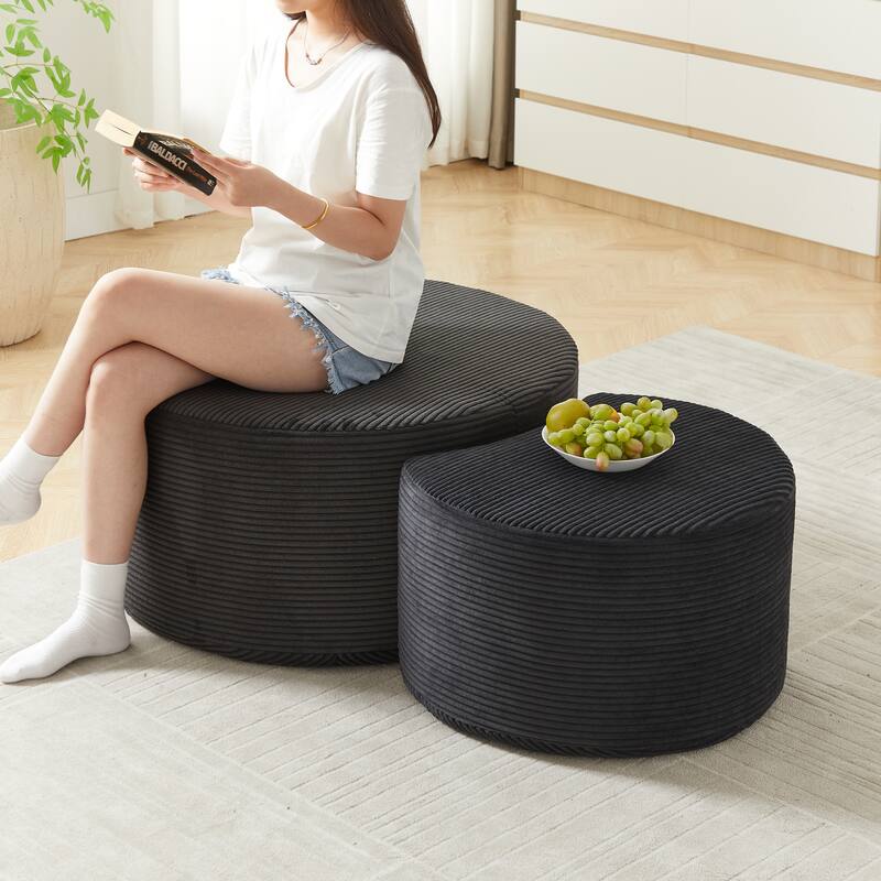 Nesting Coffee Table Set Of 2,Upholstered,Foam Round Coffee Table Side Table End Table Ottoman, No Assembly