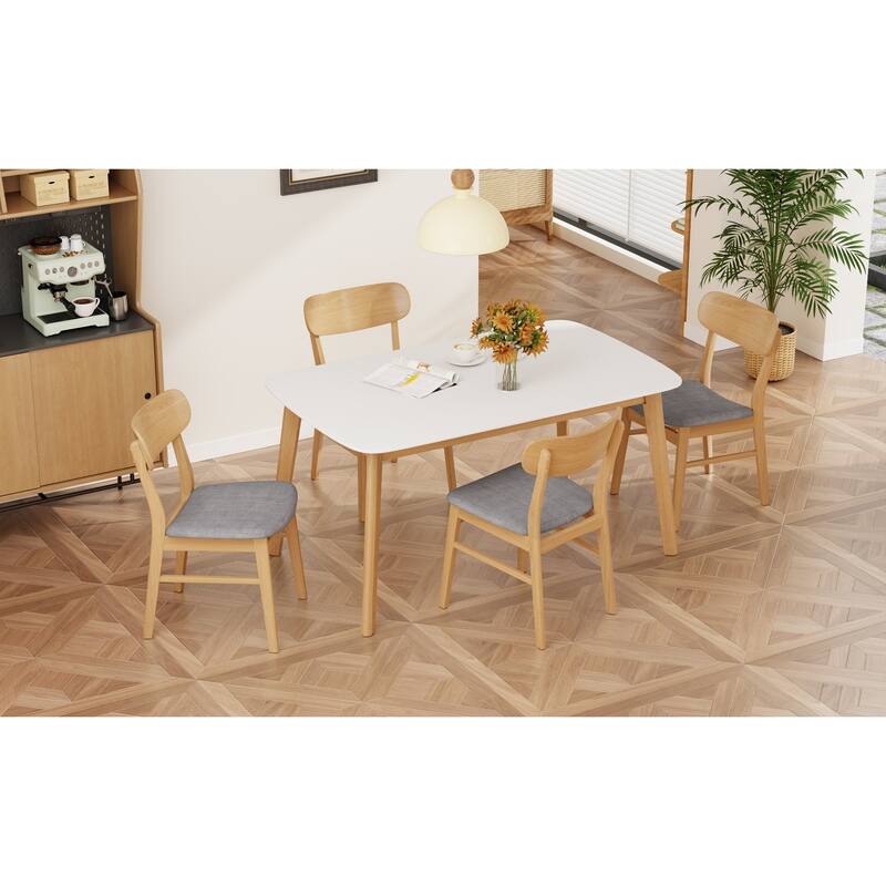 5-Piece Dining Table Set with One Solid Wood Frame Table and 4 Upholstered Solid Wood Chairs for Dining Room