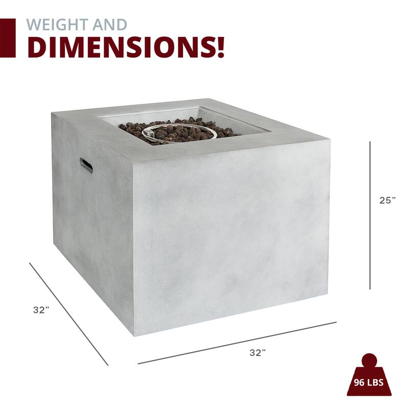 Kai 32" Square Concrete Propane Fire Pit Set for Patio (40,000 BTU)