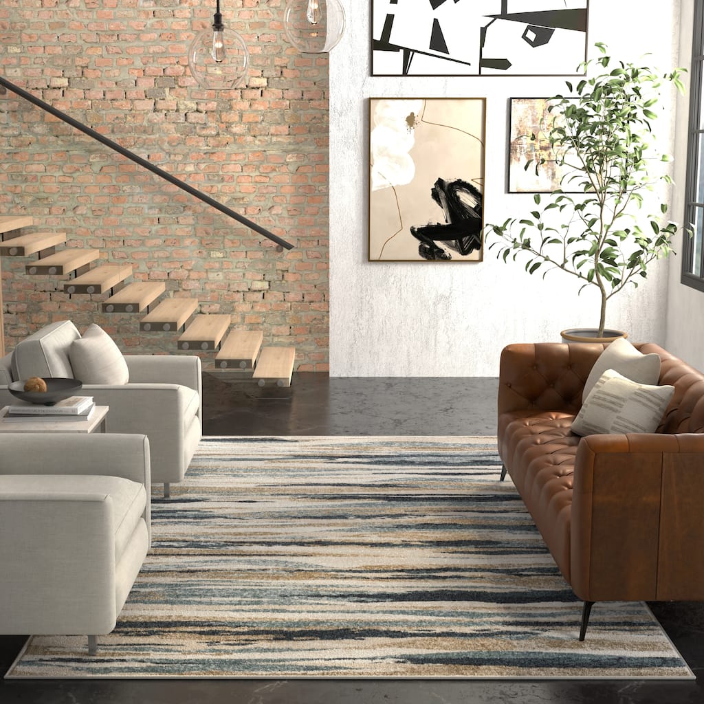 Domani Basics Blue Horizon Strip Rug