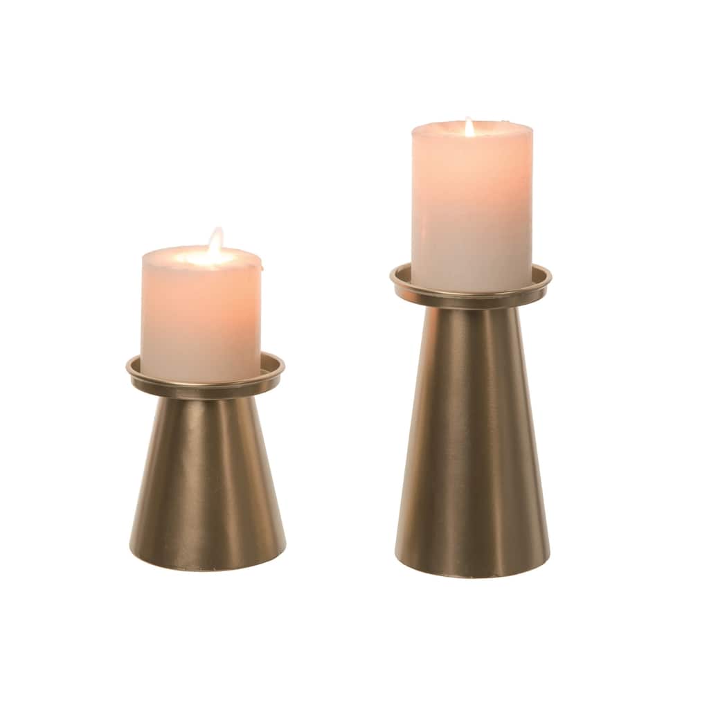 Transpac Metal 7" Bronze Spring Candle Pillars Set of 2