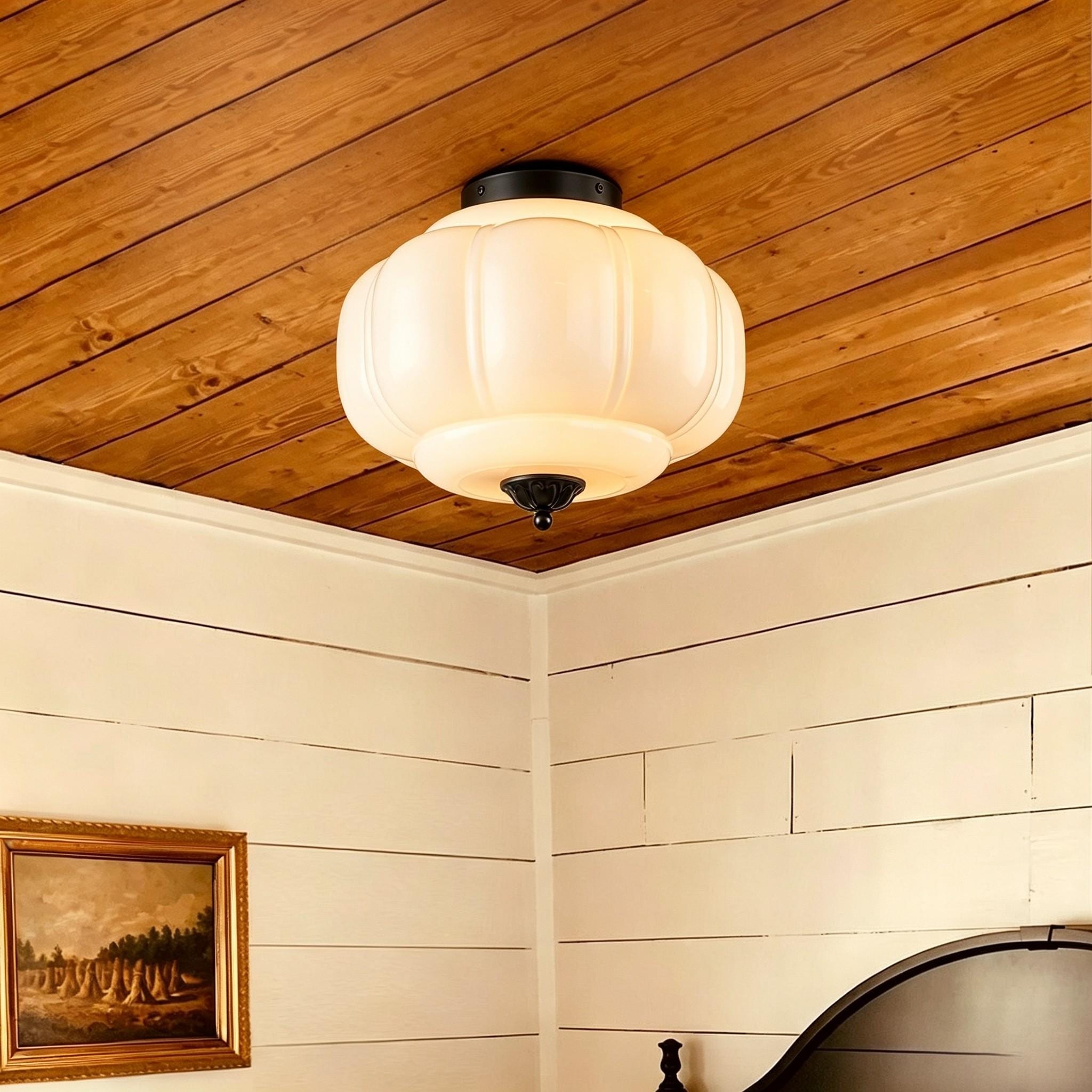 Rennnsan 3-Light Transitional Opal Glass Flush Mount Ceiling Light for Living Room - 15 in. W x 13 in. H
