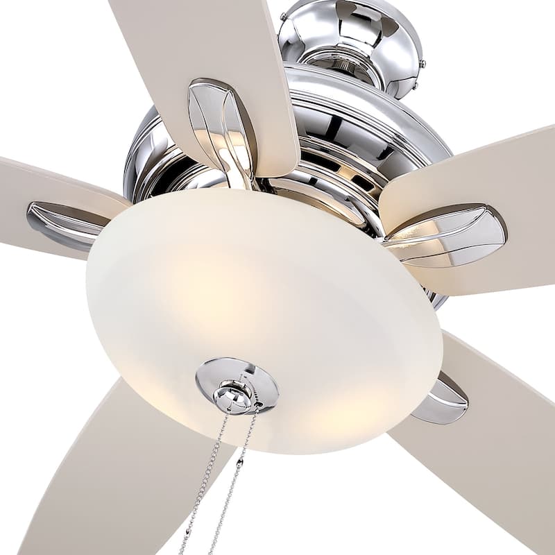 52-inch Brushed Nickel 5-Blade Ceiling Fan with Integrated LED and Pull Chain - 52 in. D x 52 in. W x 17 in. H