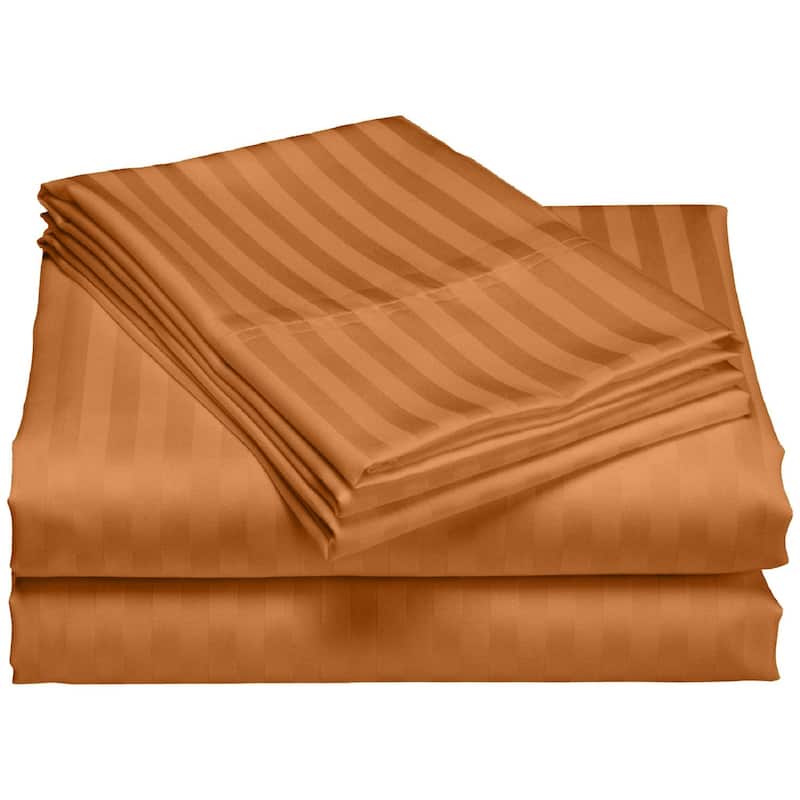 1200 Thread Count Cotton Deep Pocket Luxury Hotel Stripe Sheet Set - Spice - Full