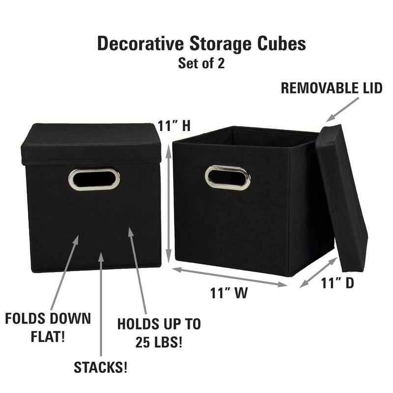 Household Essentials Storage Cubes with Lid and Grommet Handles, Set of 2