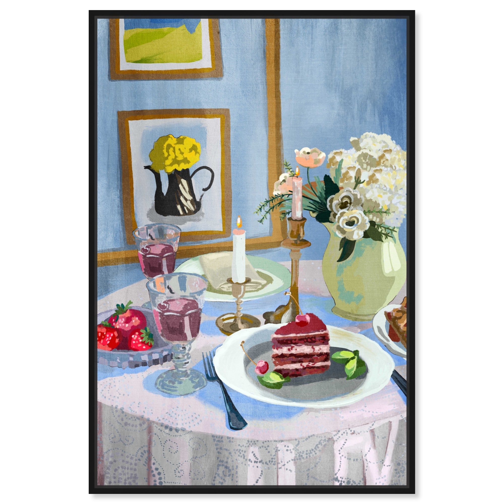 Rose Wine for Two Canvas Modern Kitchen Print by Art Remedy