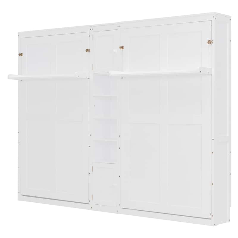 Roomfitters Twin Wall Murphy Bed System with Center Storage Shelves, Convertible Fold Down Sleeper Cabinet