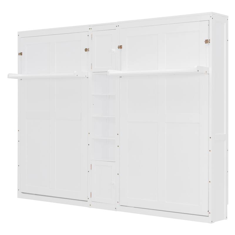 Space-Saving Dual Twin Murphy Bed System with Built-In Cabinets and Shelves by Harper&Bright Designs
