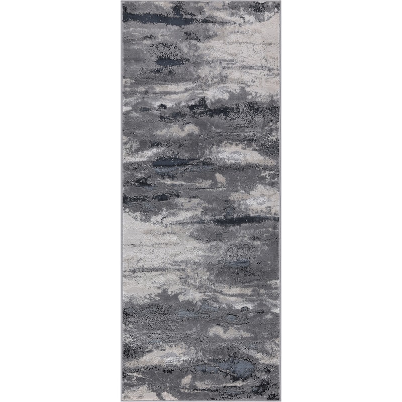 Nevada Collection Abstract Black and Grey Rug - 2'6 X 7'8