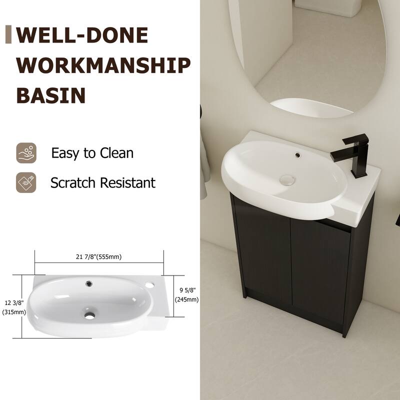 Compact Bathroom Vanity with Sink, Oval Single Ceramic Sink Bathroom Cabinet for Small Bathroom