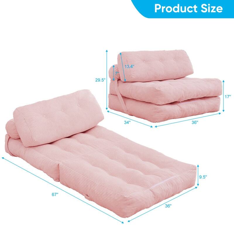 Mixoy W32''/W50'' Corded Velvet Fabric Folding Floor Lazy Futon Sofa Bed