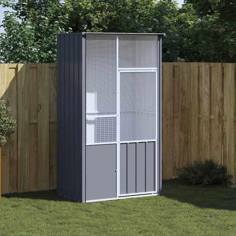 vidaXL Bird Cage Outdoor Bird Aviary Large Parrot Cage House Galvanized Steel - 45.3" x 30.7" x 78.7" - Anthracite