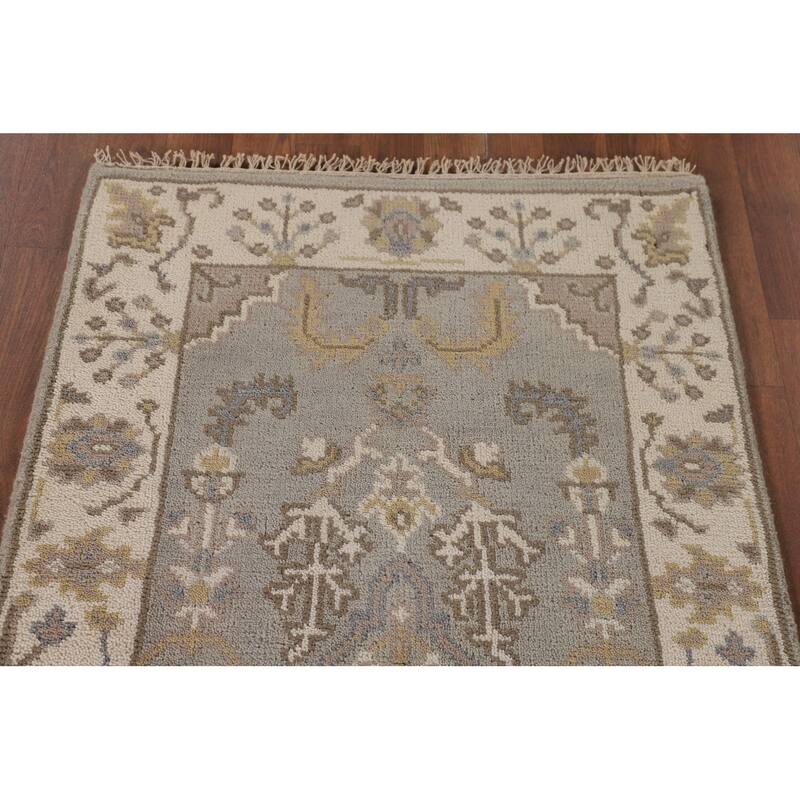 Earth Tone Grey Oushak Oriental Runner Rug Handmade Wool Carpet - 2'7"x 7'10"