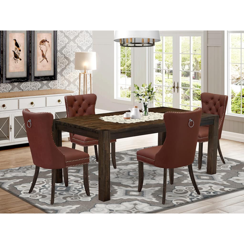 East West Furniture Dining Set Contains a Rectangle Kitchen Table and Chairs, Distressed Jacobean (Pieces Options)