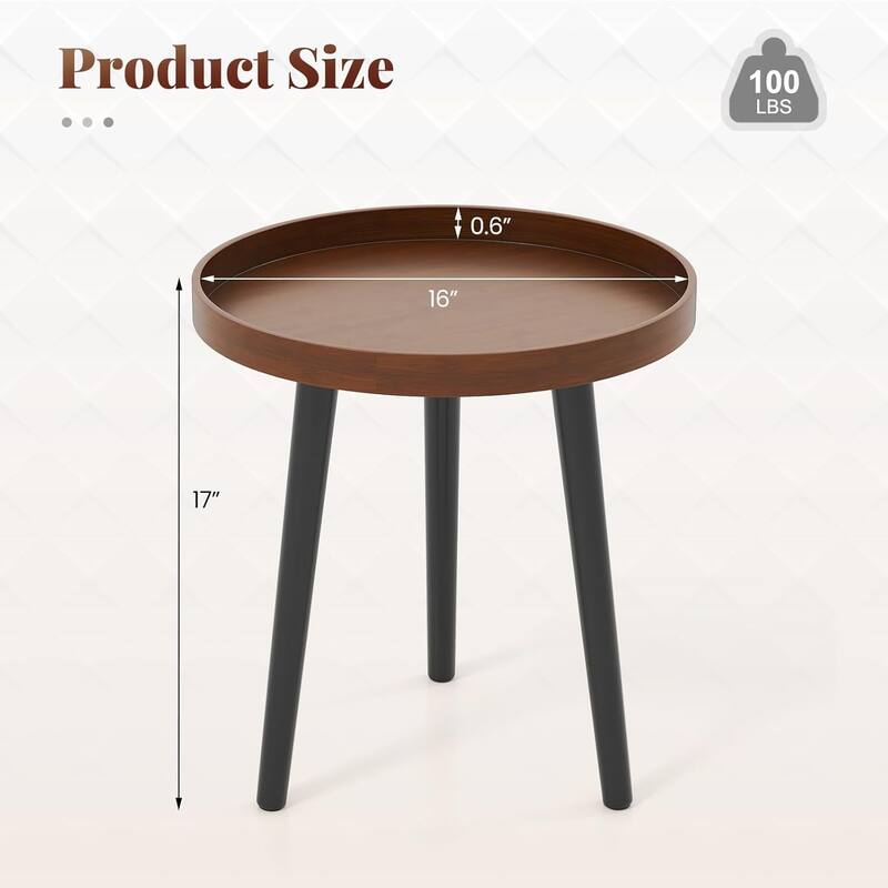 Set of 1/2 Round End Table Modern Side Tables with Wooden Tray