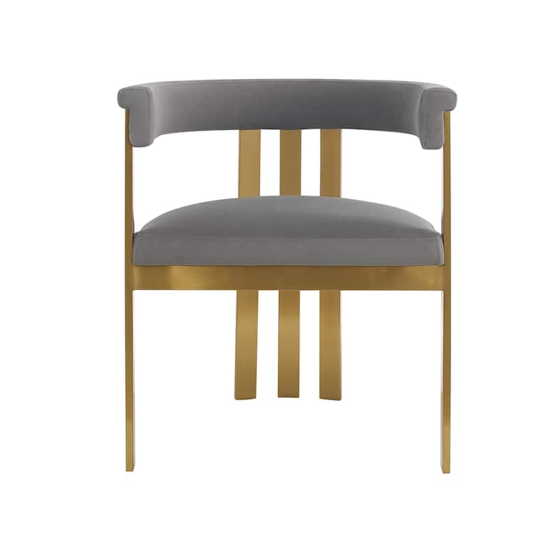 Cid Tayc 25 Inch Dining Chair, Contemporary Art Gray Velvet, Gold Steel