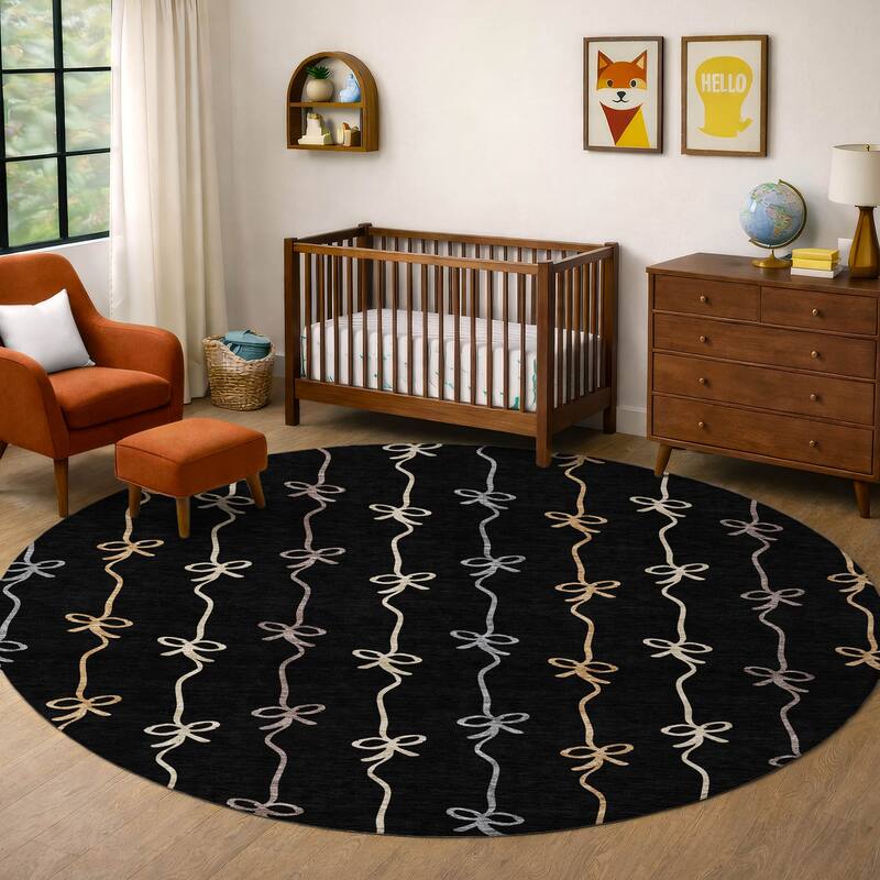 Machine Washable Indoor/ Outdoor Modern Bow Stripe Chantille Rug