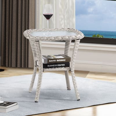 Cozywor Wicker Outdoor Patio Coffe Table Square Side Table