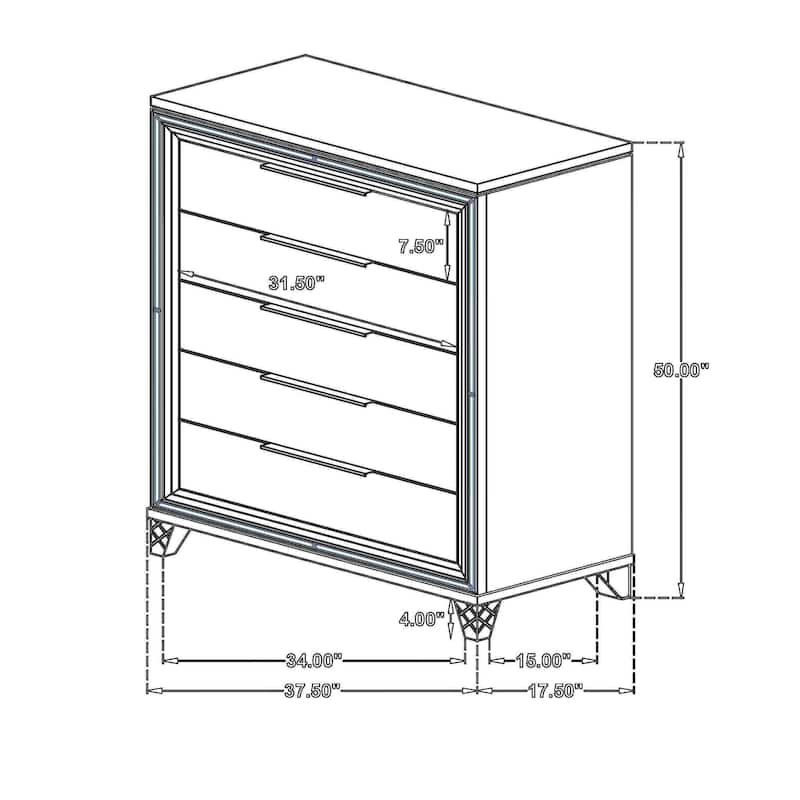 Mory Tall Dresser Chest, 5 Drawer, Embossed Herringbone Pattern, White