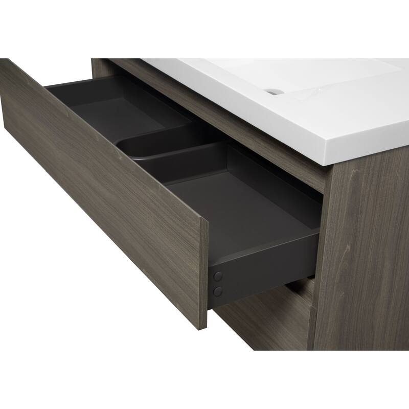 42" Floating Bathroom Vanity with Sink - Ash Grey Wall-Mounted Cabinet, Resin Countertop, Soft-Close Drawers