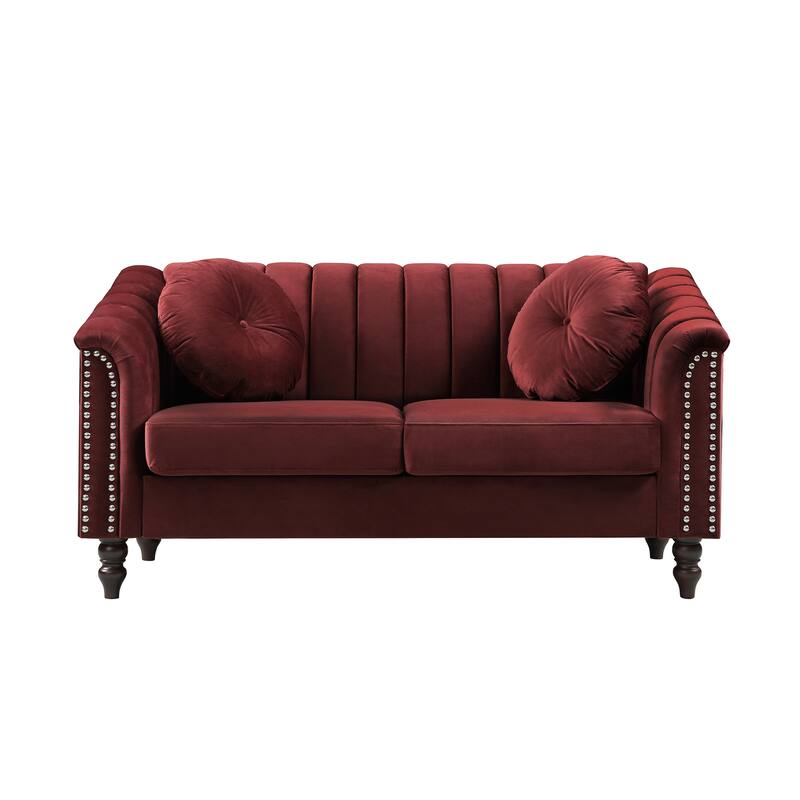 Premium Waterproof Flannel 3-Piece Living Room Sofa Set – Chair, Loveseat & Sofa - Red-L