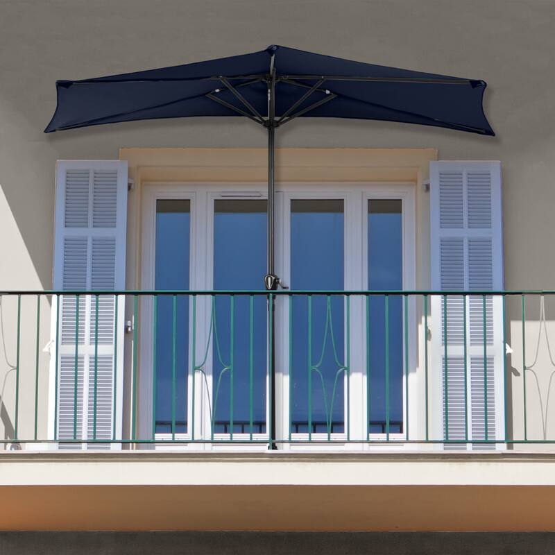 Half Umbrella Outdoor Patio Shade - 9 ft Patio Umbrella with Easy Crank by Pure Garden (Navy Blue)