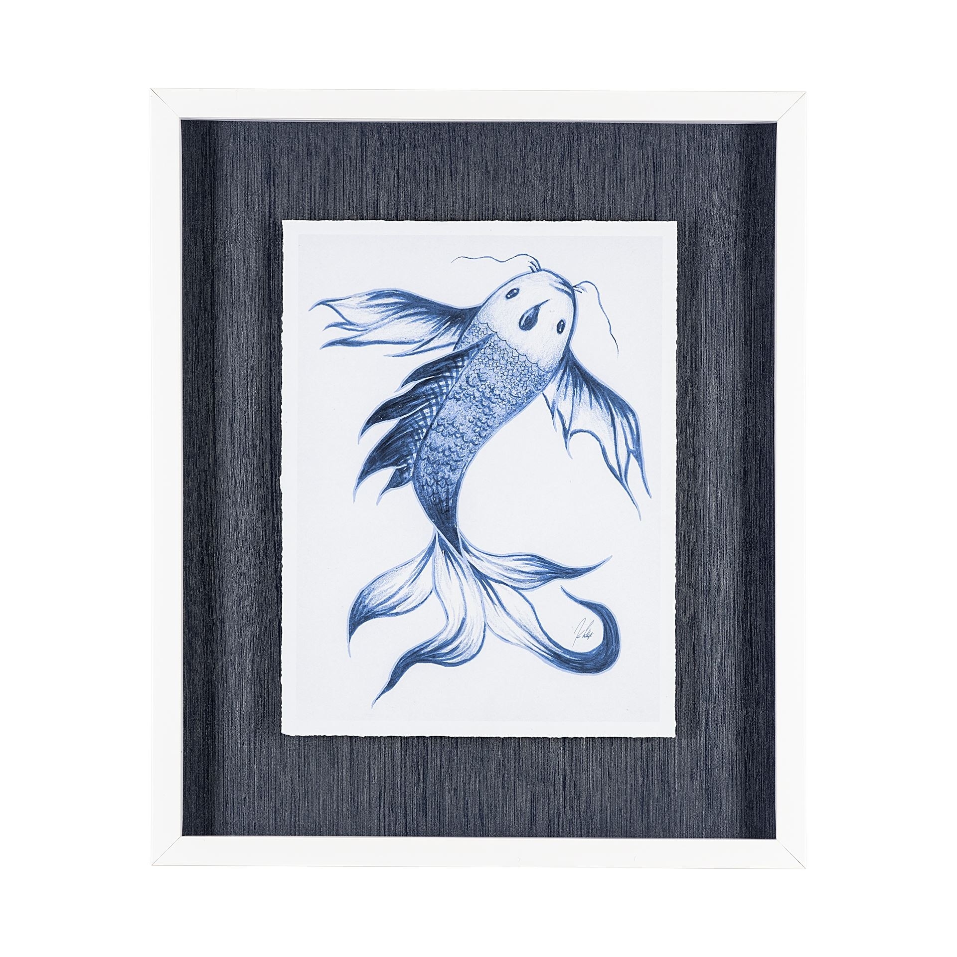 Mercana Koi Fish Blue I by Mercana Studio a Hand Embellished Textured Framed Art Print Matted under Glass