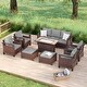 preview thumbnail 1 of 31, Bonosuki 8 Pieces Patio Sofa with Rectangle Fire Pit Table and Ottomans, All-Weather PE Rattan Wicker Sofa with Cushion, Gray Gray