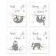 preview thumbnail 1 of 4, Sweet Jojo Designs Pink Grey Jungle Sloth Leaf Wall Decor Art Prints (Set of 4) - Blush Turquoise Gray Green Tropical Rainforest