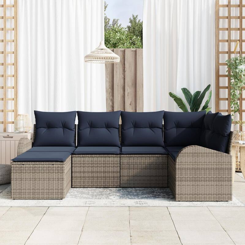 vidaXL 6/7 Garden Sofa Set with Cushions Black/Brown/Grey Poly Rattan - 92.1 x 48.8 x 27.2