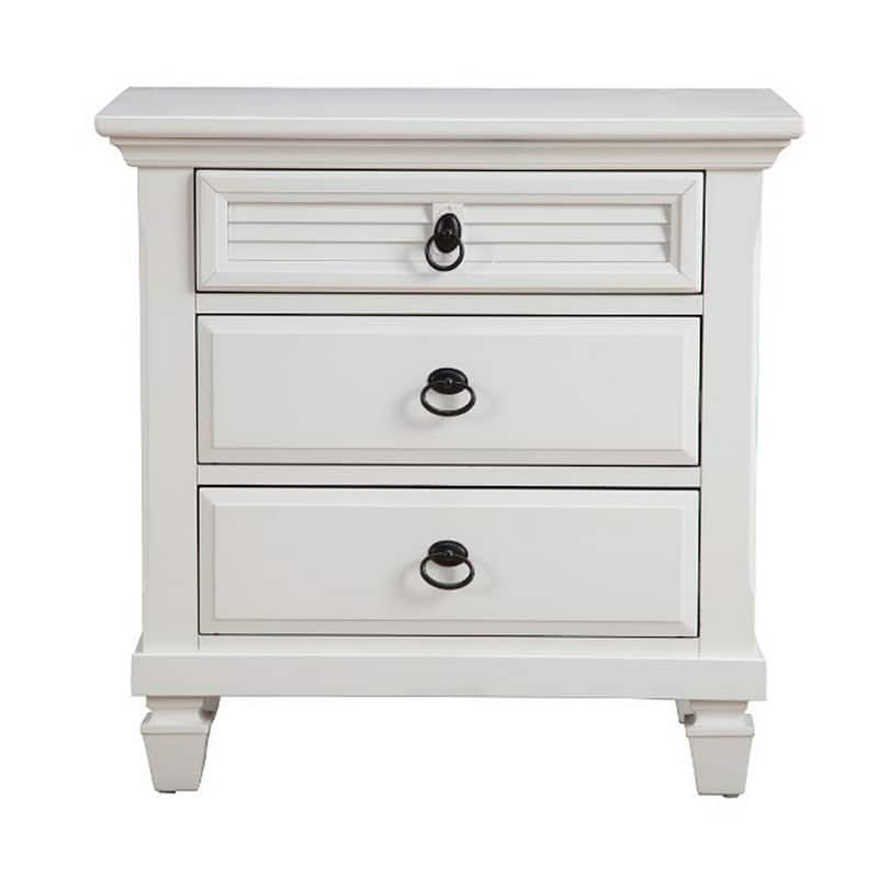 Pine Wood 3 Drawer Nightstand in White