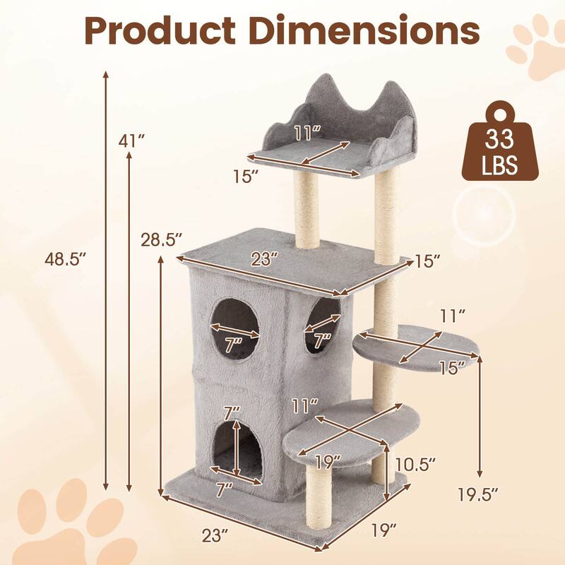 Costway 48.5 inch Cat Tree for Indoor Cat with 2-story Condo, 3 - as pic shows - See Details