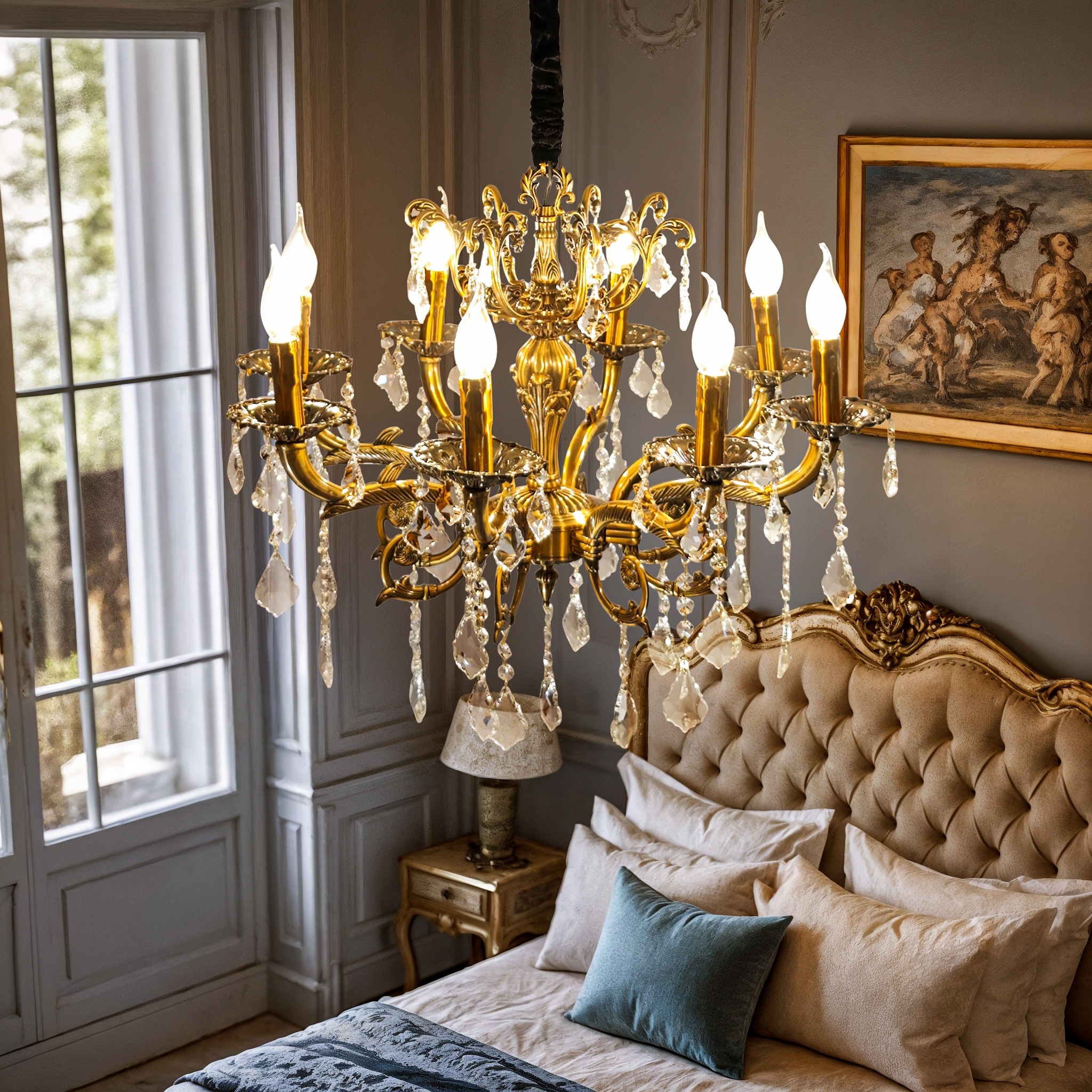 Antique Crystal Ceiling Chandelier Pendant Lamp Hanging Light Fixtures