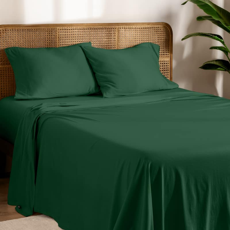 Bare Home Organic Cotton Jersey Sheet Set - Twin XL - Forest Green
