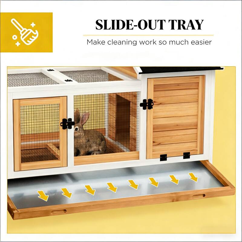 Pet Hutch,Wooden Rabbit Hutch is designed for convenient cleaning - White,Yellow