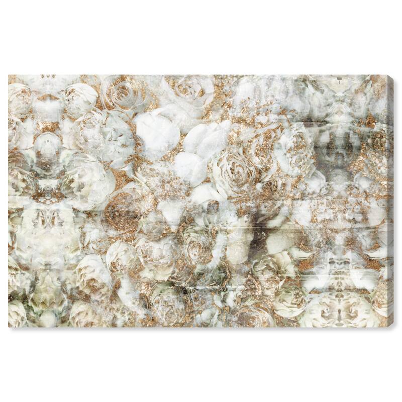 Wynwood Studio Canvas Floral and Botanical Golden White Roses Gold and Metallic Gold Traditional Wall Art Canvas Print
