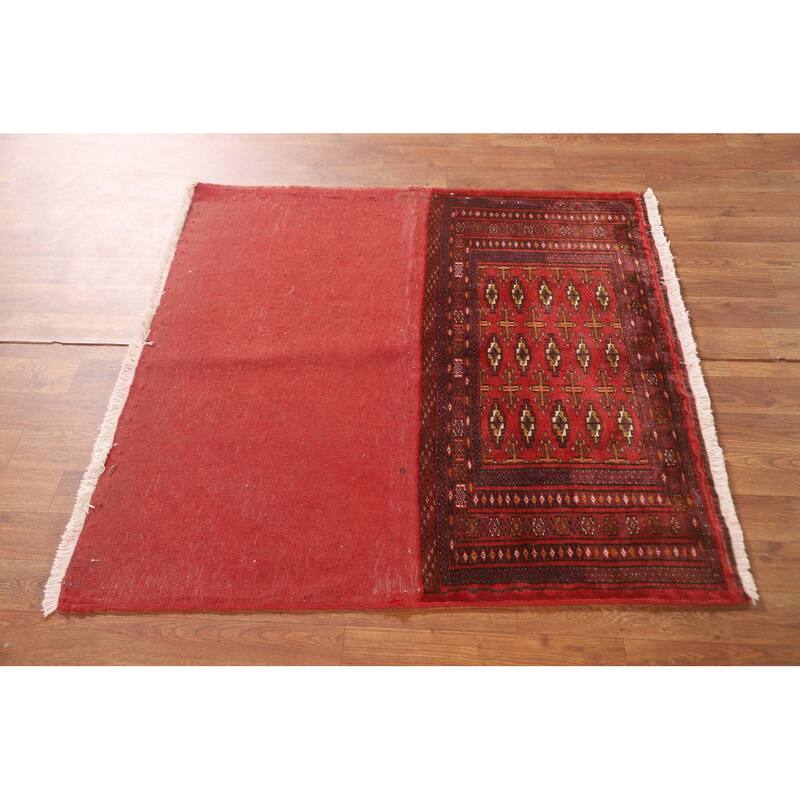 Geometric Turkoman Persian Square Rug Hand-Knotted Wool Carpet - 3'4" x 3'4"